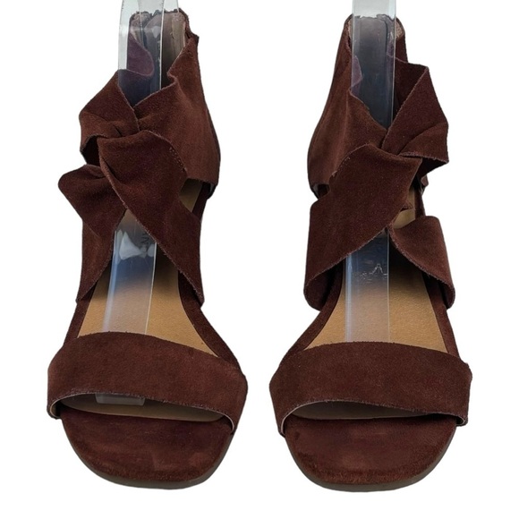 LUCKY BRAND TAMMANEE RYE BROWN SUEDE TWIST WEDGE HEEL SANDAL - Picture 7 of 12